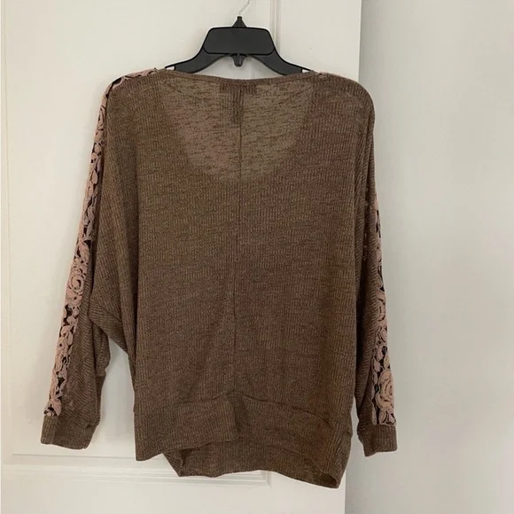 Style & Co Brown and Beige Lace Panel Sweater Scoop Neck Size L - Picture 5 of 7